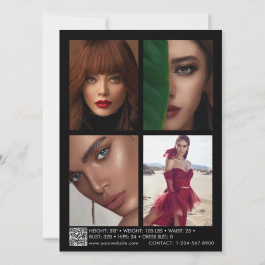 Modellerende Actor Comp Kaart 5 Foto QR Code Black (Achterkant)