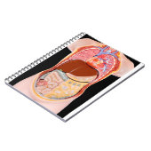 Modelmenselijke romp met organen op zwarte achterg notitieboek (Linkerzijde)