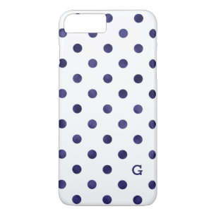 Modelmonogram chroomblauwe en witte poka dots Case-Mate iPhone case