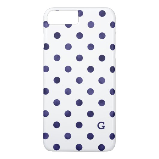 Modelmonogram chroomblauwe en witte poka dots Case-Mate iPhone case (Achterkant)