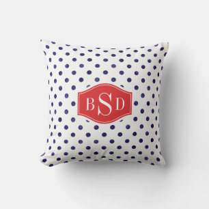 Modelmonogram chroomblauwe en witte poka dots kussen