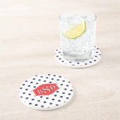 Modelmonogram chroomblauwe en witte poka dots zandsteen onderzetter (Zijkant)