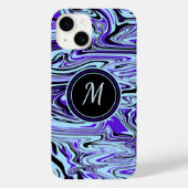Modelmonogram modern blauw Abstract Waterverf Case-Mate iPhone Case (Achterkant)
