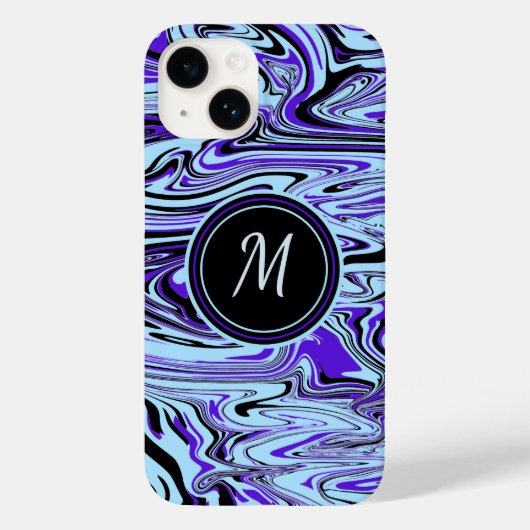 Modelmonogram modern blauw Abstract Waterverf Case-Mate iPhone Case (Achterkant)