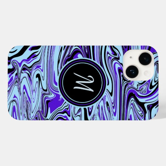 Modelmonogram modern blauw Abstract Waterverf Case-Mate iPhone Case (Achterkant (horizontaal))