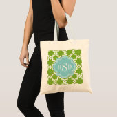 Modelmonogram voor grafisch groen vergrendelingspa tote bag (Voorkant (product))