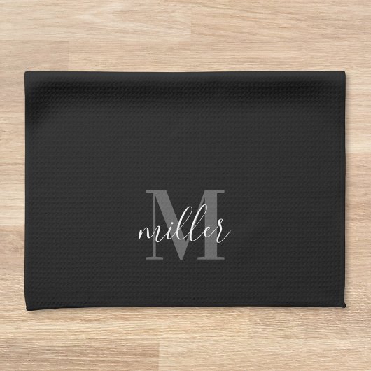 Modelmonogram voor moderne zwarte persoonlijke fam theedoek