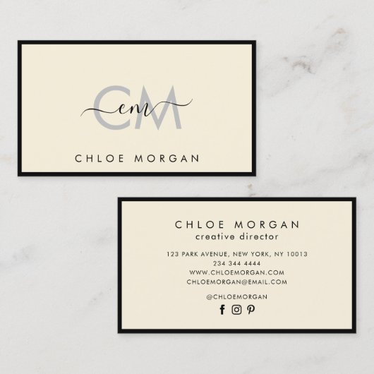 Modelmonogram voor ondertekening van modern zwart  visitekaartje (Voorkant / Achterkant)