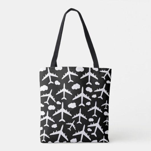 Modelontwerp van het zwarte vliegende vliegtuig tote bag (Achterkant)