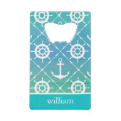 Modelontwerp van Turquoise Nautical Pattern Creditkaart Flessenopener (Voorkant)
