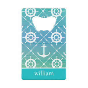 Modelontwerp van Turquoise Nautical Pattern Creditkaart Flessenopener