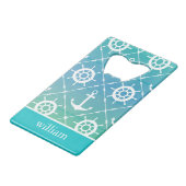 Modelontwerp van Turquoise Nautical Pattern Creditkaart Flessenopener (Voorkant Gekanteld)