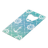 Modelontwerp van Turquoise Nautical Pattern Creditkaart Flessenopener (Achterkant Gekanteld)