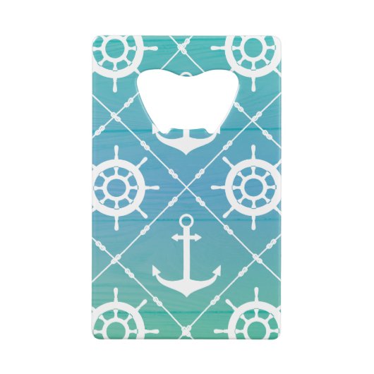 Modelontwerp van Turquoise Nautical Pattern Creditkaart Flessenopener (Achterkant)