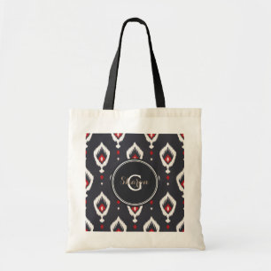 Modelstammenmonogram voor zwarte en rode ikat tote bag