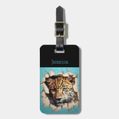 Modem Leopard Blue 3D Art  naam Bagagelabel (Voorkant verticaal)