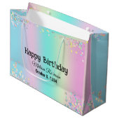 Modem Pastel Holographic Happy Birthday Groot Cadeauzakje (Voorkant Gekanteld)