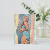Modemodel Vrouw in 1957 op het strand collage Briefkaart (Staand voorkant)