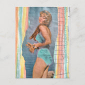 Modemodel Vrouw in 1957 op het strand collage Briefkaart (Voorkant)