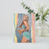 Modemodel Vrouw in 1957 op het strand collage Briefkaart (Staand voorkant)