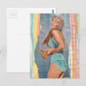 Modemodel Vrouw in 1957 op het strand collage Briefkaart (Voorkant / Achterkant)