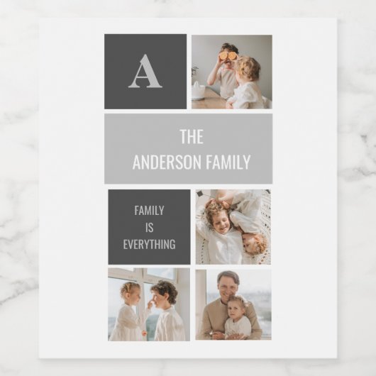 Moden 3Collage Foto & Gray Best Family Gift Wijn Etiket (Enkel label)