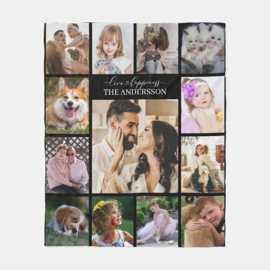 Moden Family PHOTO Collage 13 Afbeelding en Person Fleece Deken (Voorkant)