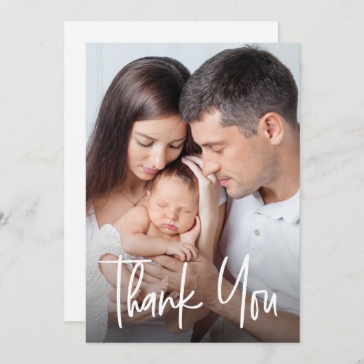 Moden handlettered Custom family photo baby Shower Bedankkaart (Voorkant / Achterkant)
