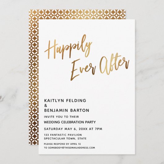 Moden Happily Ever After Gouden Ontvangst Kaart (Voorkant / Achterkant)