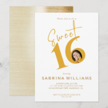 Moden Stylish Gold Script Sweet Sixteen Birthday