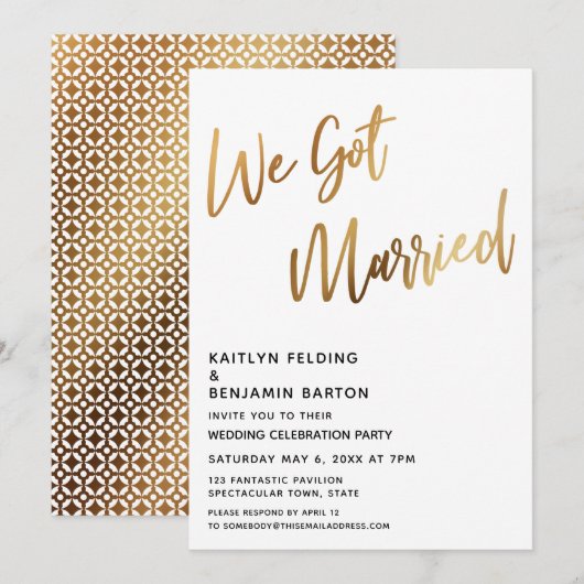 Moden We Got Married Gouden Handgeschrift Ontvangs Kaart (Voorkant / Achterkant)