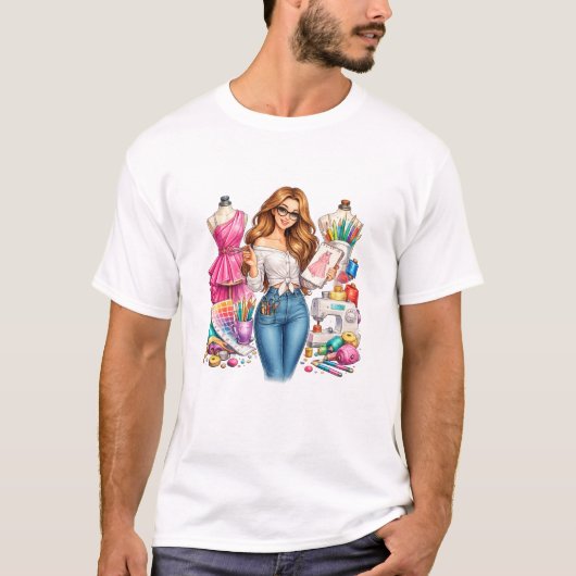 Modeontwerper meisje kunst. t-shirt (Voorkant)