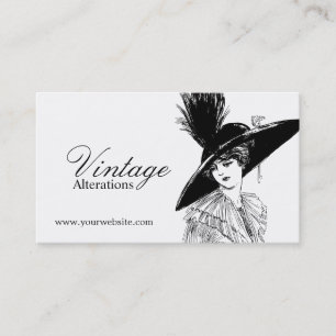 Modeontwerper voor vintage kleding herstelt naaist visitekaartje