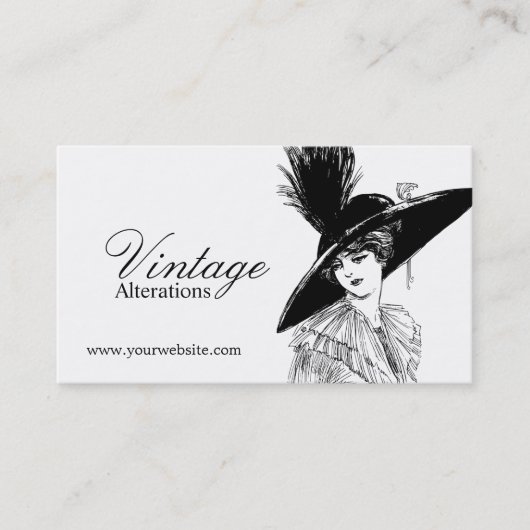 Modeontwerper voor vintage kleding herstelt naaist visitekaartje (Voorkant)
