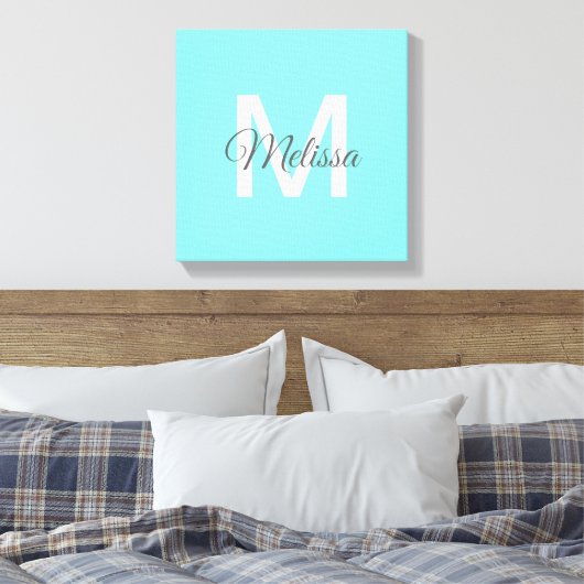 moder chic minimalist monogram turquoise aqua blau canvas afdruk (Insitu (Slaapkamer))