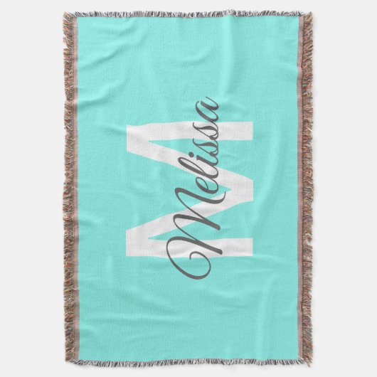 moder chic minimalist monogram turquoise aqua blau deken (Voorkant Verticaal)