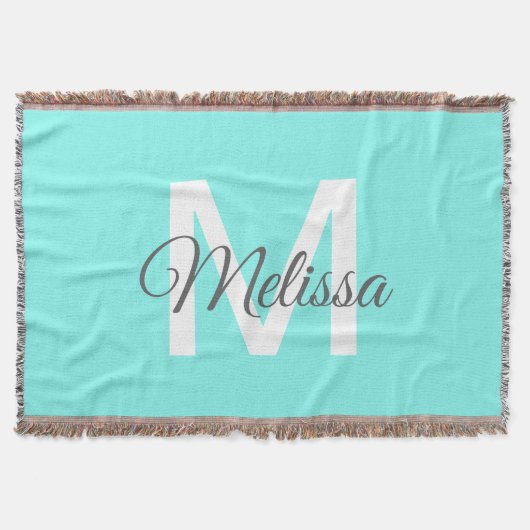 moder chic minimalist monogram turquoise aqua blau deken (Voorkant)