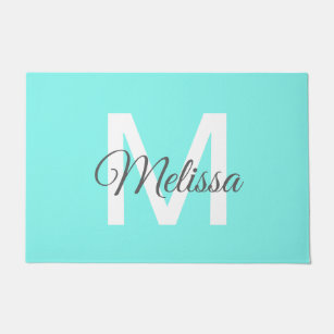moder chic minimalist monogram turquoise aqua blau deurmat