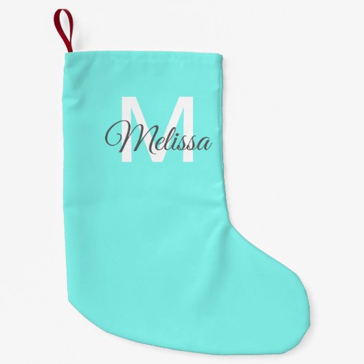 moder chic minimalist monogram turquoise aqua blau kleine kerstsok (Voorkant)