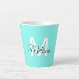 moder chic minimalist monogram turquoise aqua blau latte mok