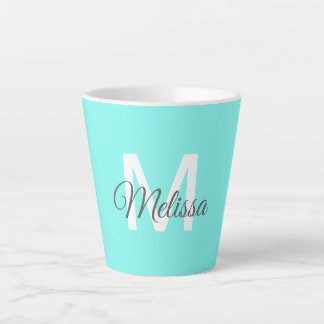 moder chic minimalist monogram turquoise aqua blau latte mok