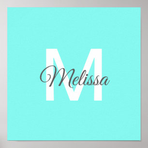 moder chic minimalist monogram turquoise aqua blau poster