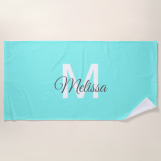 moder chic minimalist monogram turquoise aqua blau strandlaken