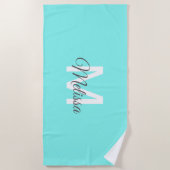 moder chic minimalist monogram turquoise aqua blau strandlaken (Voorkant)