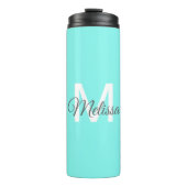 moder chic minimalist monogram turquoise aqua blau thermosbeker (Voorkant)