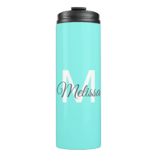 moder chic minimalist monogram turquoise aqua blau thermosbeker