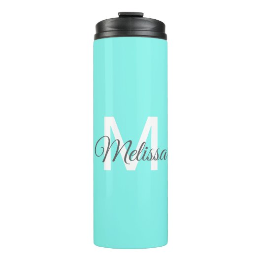 moder chic minimalist monogram turquoise aqua blau thermosbeker (Voorkant)
