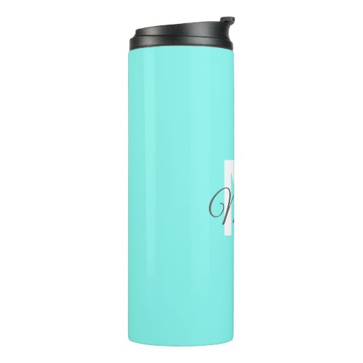 moder chic minimalist monogram turquoise aqua blau thermosbeker (Gedraaid links)
