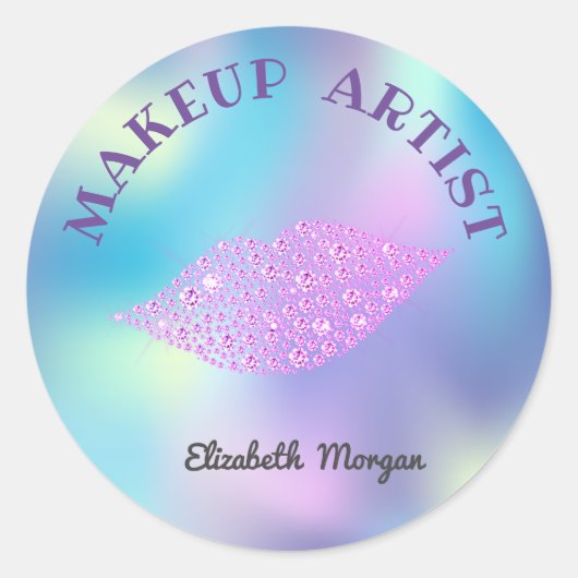 Moder Diamanten Lippen, Iridescent Holografisch, M Ronde Sticker (Voorkant)