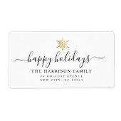Moder Elegant Script Prettige feestdagen Gold Snow Etiket (Voorkant)